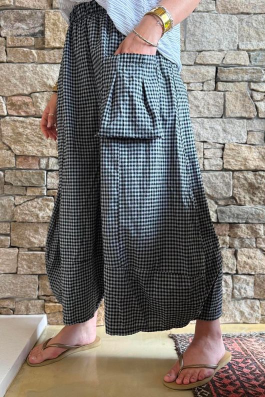Arbi Gingham Pocket Culotte Pant Black